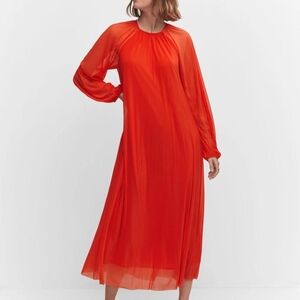 Mango Bright Orange Long-Sleeve Maxi Dress